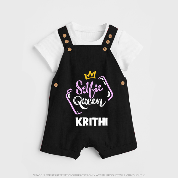 Selfie Queen Personalized Dungaree - BLACK - 0 - 5 Months Old (Chest 18")