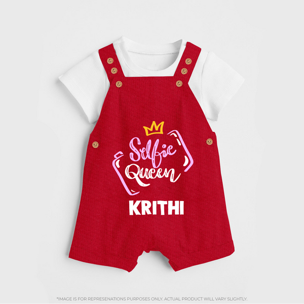 Selfie Queen Personalized Dungaree - RED - 0 - 5 Months Old (Chest 18")