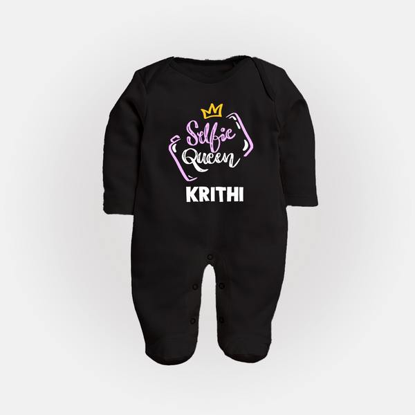 Selfie Queen Personalized Full Body Suit - BLACK - New Born (Chest 7.5")