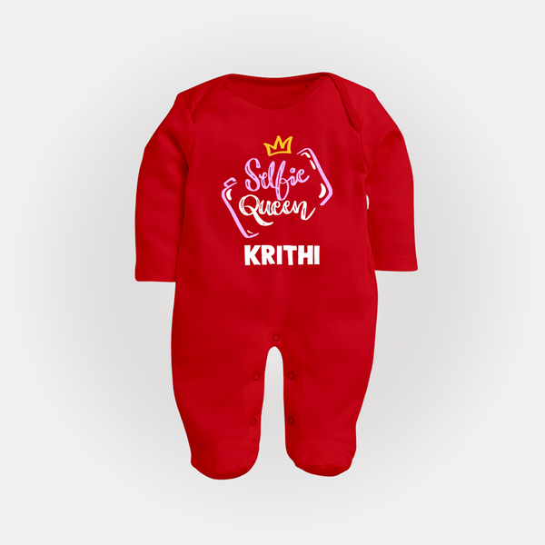 Selfie Queen Personalized Full Body Suit - RED - New Born (Chest 7.5")