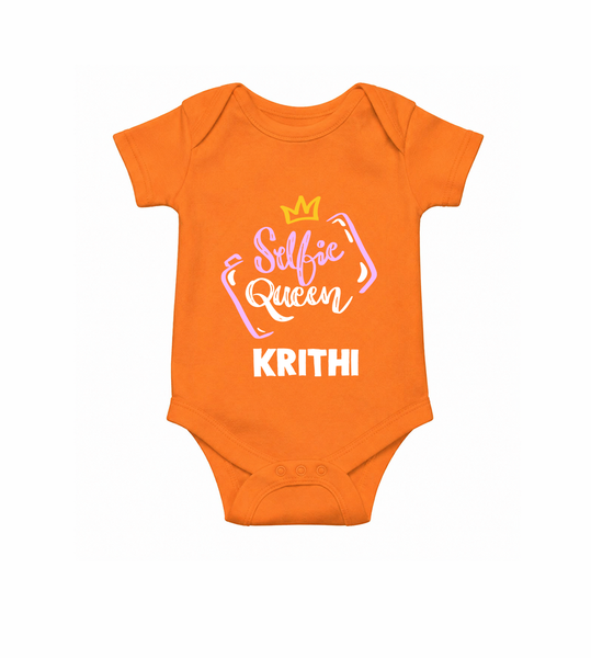Selfie Queen Personalized Romper - ORANGE - New Born (Chest 14")