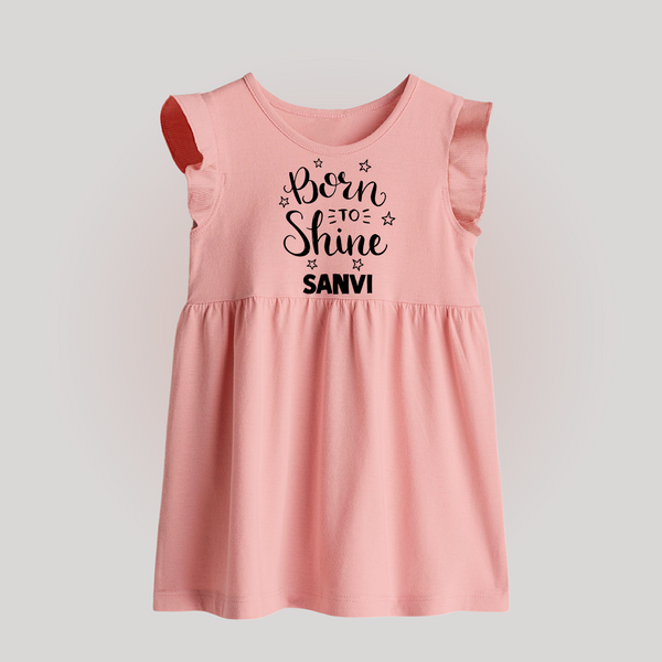 Born To Shine Personalized Baby Frock - BABY PINK - 0 - 3 Months Old (Chest 17")