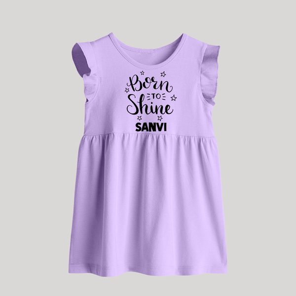 Born To Shine Personalized Baby Frock - LILAC - 0 - 3 Months Old (Chest 17")