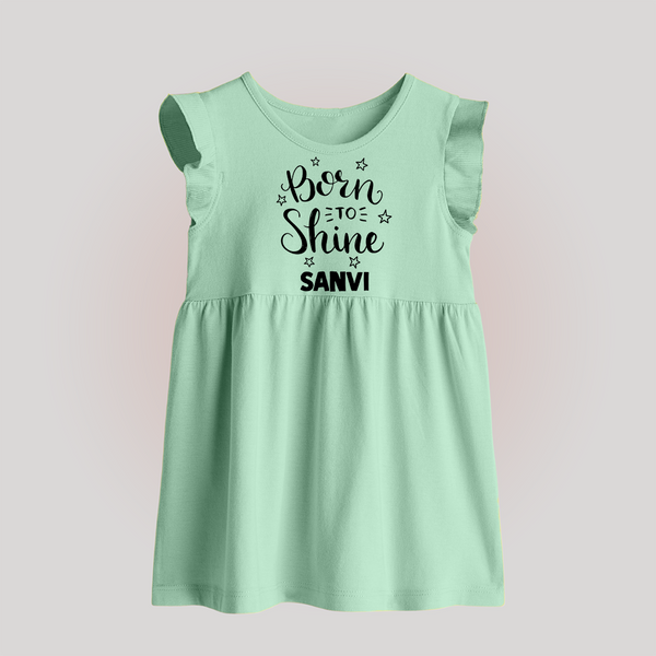 Born To Shine Personalized Baby Frock - MINT GREEN - 0 - 3 Months Old (Chest 17")