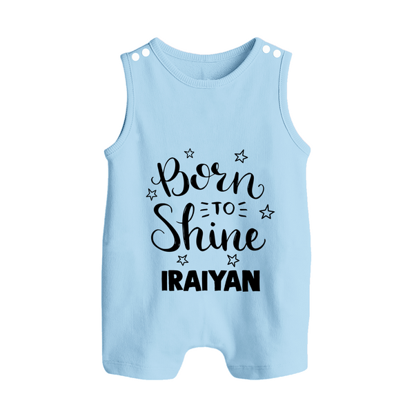 Born To Shine Personalized Button Romper - BABY BLUE - New Born (Chest 18")