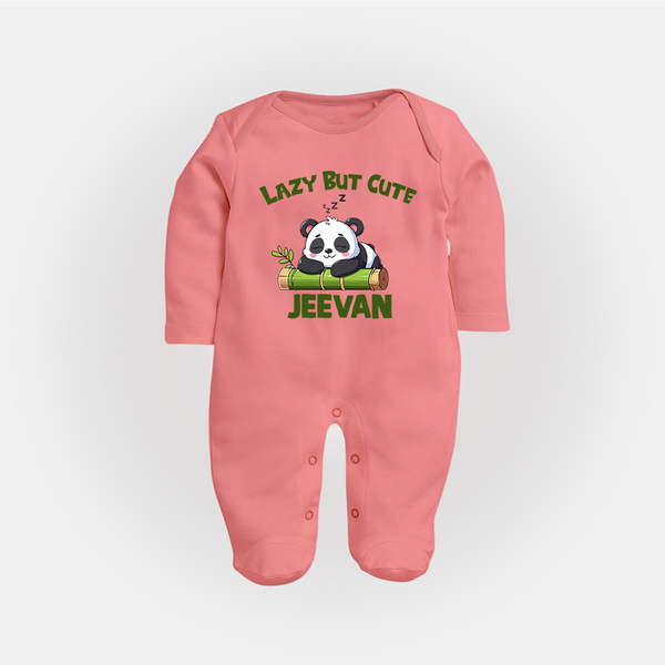 Lazy But Cute Personalized Full Body Suit - PEACH - New Born (Chest 7.5")
