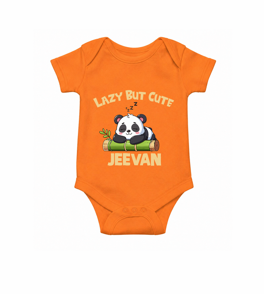 Lazy But Cute Personalized Romper - ORANGE - New Born (Chest 14")