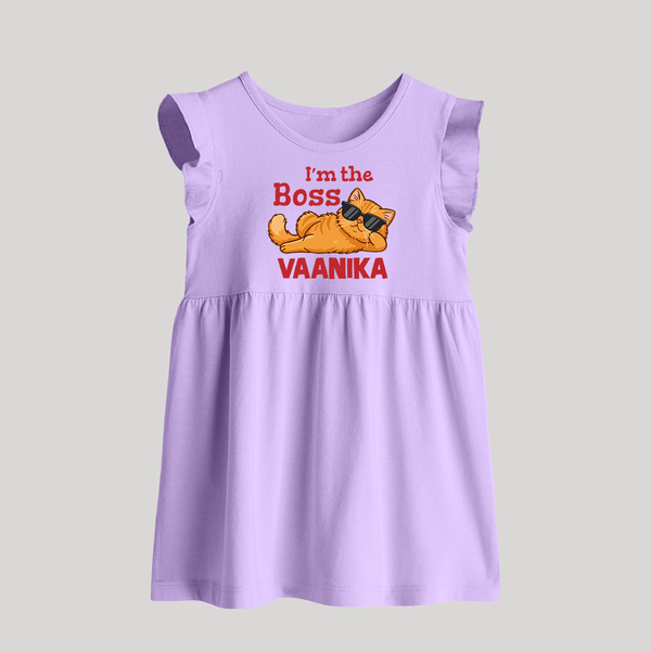 I'm The Boss Personalized Baby Frock - LILAC - 0 - 3 Months Old (Chest 17")