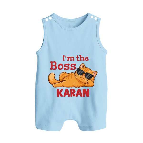 I'm The Boss Personalized Button Romper - BABY BLUE - New Born (Chest 18")