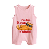 I'm The Boss Personalized Button Romper - BABY PINK - New Born (Chest 18")