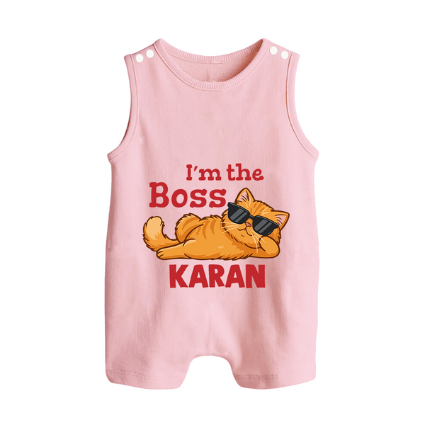 I'm The Boss Personalized Button Romper - BABY PINK - New Born (Chest 18")