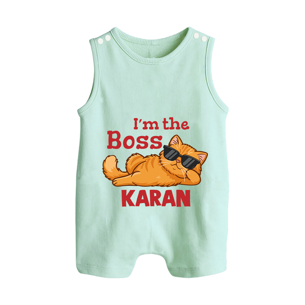 I'm The Boss Personalized Button Romper - MINT GREEN - New Born (Chest 18")