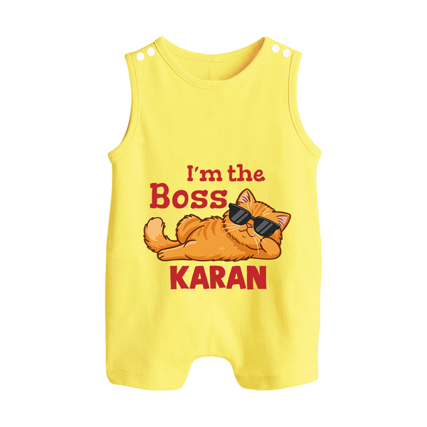 I'm The Boss Personalized Button Romper - PASTEL YELLOW - New Born (Chest 18")