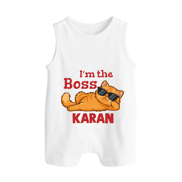 I'm The Boss Personalized Button Romper - WHITE - New Born (Chest 18")