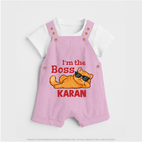 I'm The Boss Personalized Dungaree - BABY PINK - 0 - 5 Months Old (Chest 18")