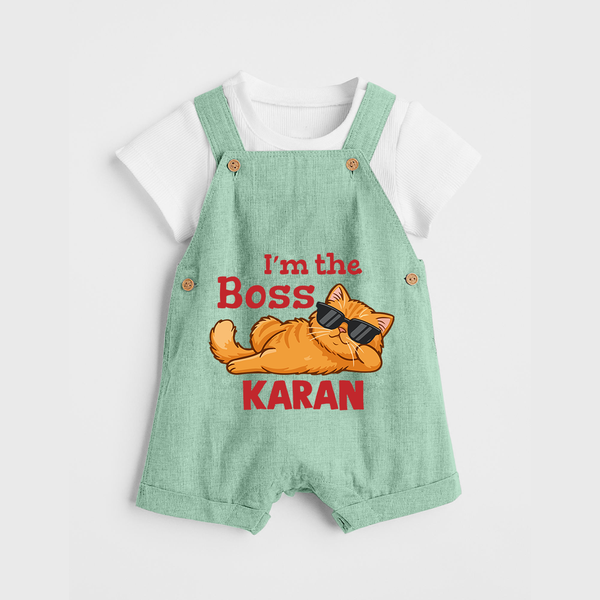 I'm The Boss Personalized Dungaree - MINT GREEN - 0 - 5 Months Old (Chest 18")