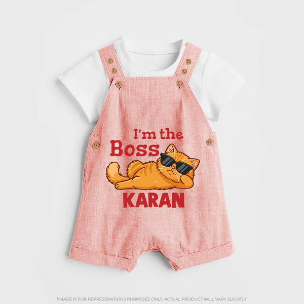 I'm The Boss Personalized Dungaree - PEACH - 0 - 5 Months Old (Chest 18")
