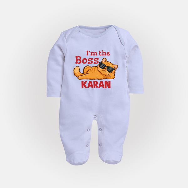 I'm The Boss Personalized Full Body Suit - BABY BLUE - New Born (Chest 7.5")