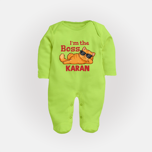 I'm The Boss Personalized Full Body Suit - LIME GREEN - New Born (Chest 7.5")