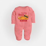 I'm The Boss Personalized Full Body Suit - PEACH - New Born (Chest 7.5")