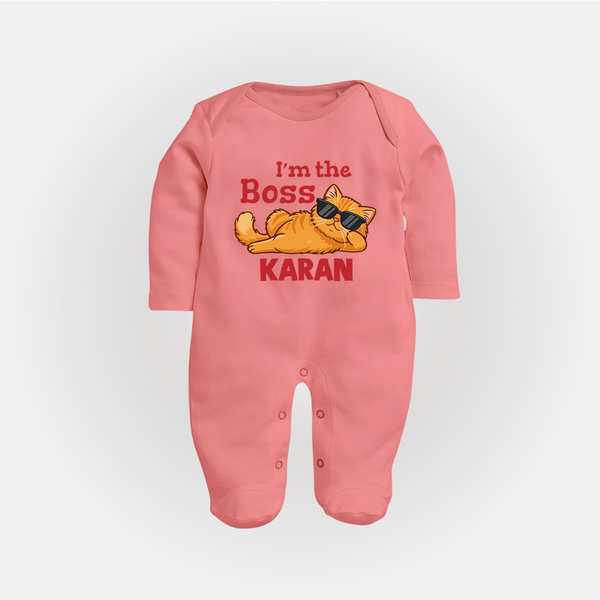 I'm The Boss Personalized Full Body Suit - PEACH - New Born (Chest 7.5")