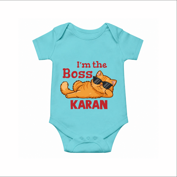 I'm The Boss Personalized Romper - ARCTIC BLUE - New Born (Chest 14")