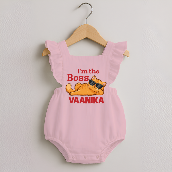 I'm The Boss Personalized Romper Frock - BABY PINK - 0 - 3 Months Old (Chest 19")