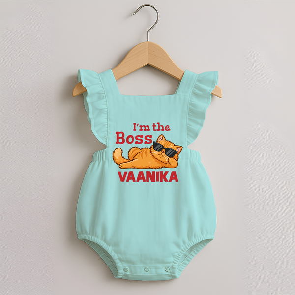 I'm The Boss Personalized Romper Frock - MINT GREEN - 0 - 3 Months Old (Chest 19")