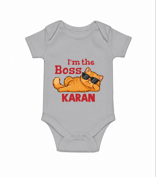 I'm The Boss Personalized Romper - GREY - New Born (Chest 14")