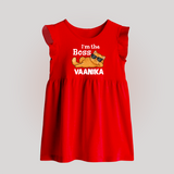 I'm The Boss Personalized Baby Frock - RED - 0 - 3 Months Old (Chest 17")