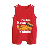 I'm The Boss Personalized Button Romper - RED - New Born (Chest 18")