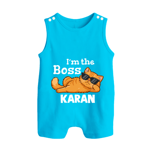 I'm The Boss Personalized Button Romper - SKY BLUE - New Born (Chest 18")