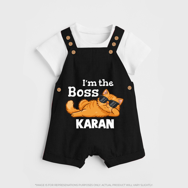 I'm The Boss Personalized Dungaree - BLACK - 0 - 5 Months Old (Chest 18")