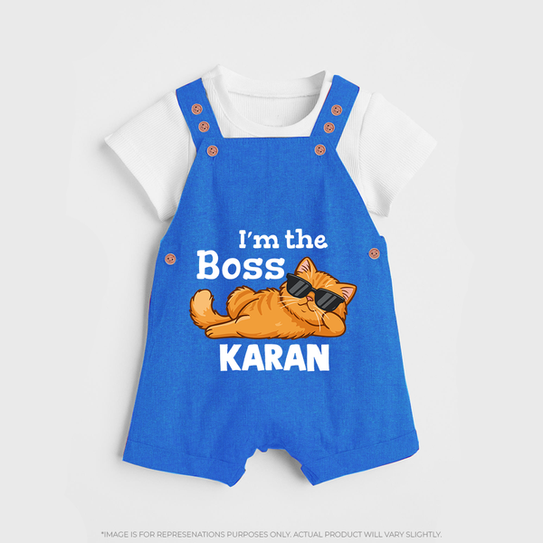 I'm The Boss Personalized Dungaree - COBALT BLUE - 0 - 5 Months Old (Chest 18")