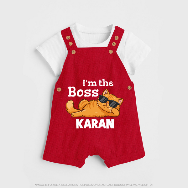I'm The Boss Personalized Dungaree - RED - 0 - 5 Months Old (Chest 18")