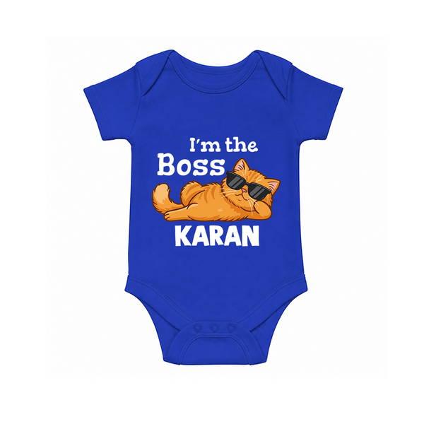 I'm The Boss Personalized Romper - COBALT BLUE - New Born (Chest 14")