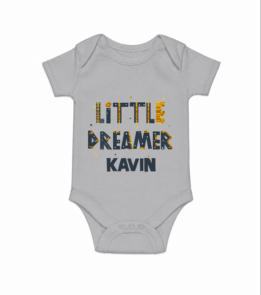 Little Dreamer Personalized Romper - GREY - New Born (Chest 14")