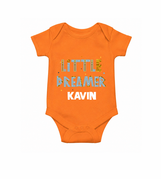 Little Dreamer Personalized Romper - ORANGE - New Born (Chest 14")