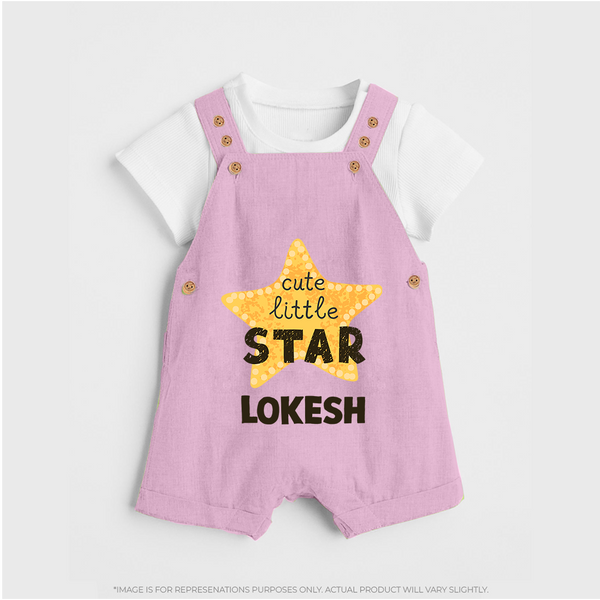 Cute Little Star Personalized Dungaree - BABY PINK - 0 - 5 Months Old (Chest 18")