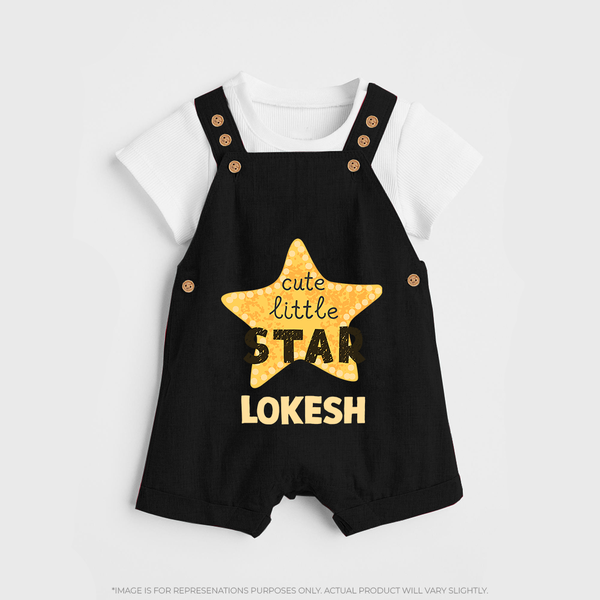 Cute Little Star Personalized Dungaree - BLACK - 0 - 5 Months Old (Chest 18")