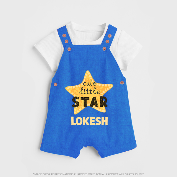 Cute Little Star Personalized Dungaree - COBALT BLUE - 0 - 5 Months Old (Chest 18")