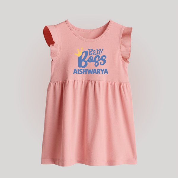 Baby Boss Boy Personalized Baby Frock  - BABY PINK - 0 - 3 Months Old (Chest 17")