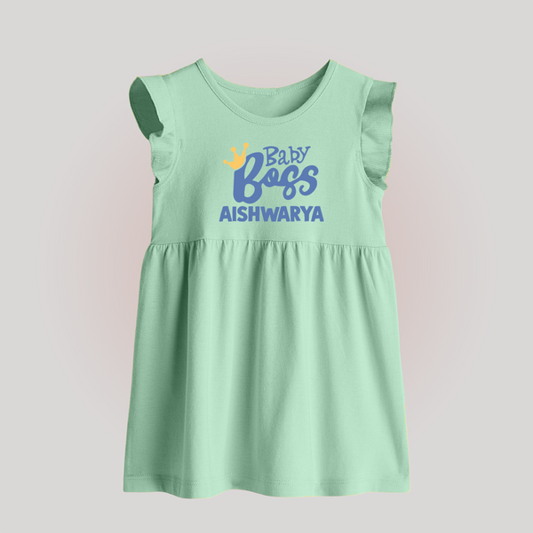 Baby Boss Boy Personalized Baby Frock  - MINT GREEN - 0 - 3 Months Old (Chest 17")