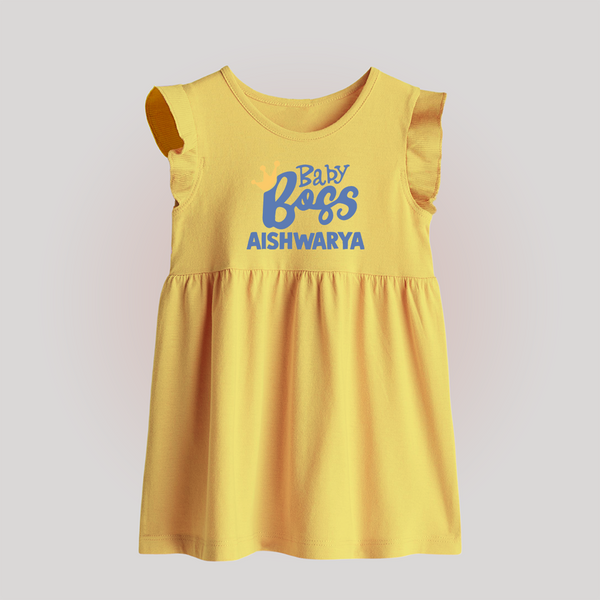 Baby Boss Boy Personalized Baby Frock  - PASTEL YELLOW - 0 - 3 Months Old (Chest 17")