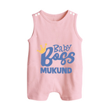 Baby Boss Boy Personalized Button Romper  - BABY PINK - New Born (Chest 18")