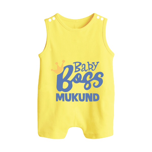 Baby Boss Boy Personalized Button Romper  - PASTEL YELLOW - New Born (Chest 18")