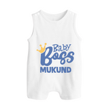 Baby Boss Boy Personalized Button Romper  - WHITE - New Born (Chest 18")