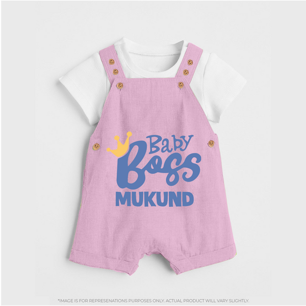 Baby Boss Boy Personalized Dungaree  - BABY PINK - 0 - 5 Months Old (Chest 18")