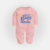 Baby Boss Boy Personalized Full Body Suit  - BABY PINK - New Born (Chest 7.5")