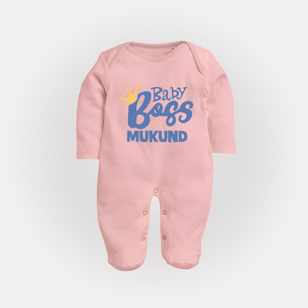 Baby Boss Boy Personalized Full Body Suit  - BABY PINK - New Born (Chest 7.5")